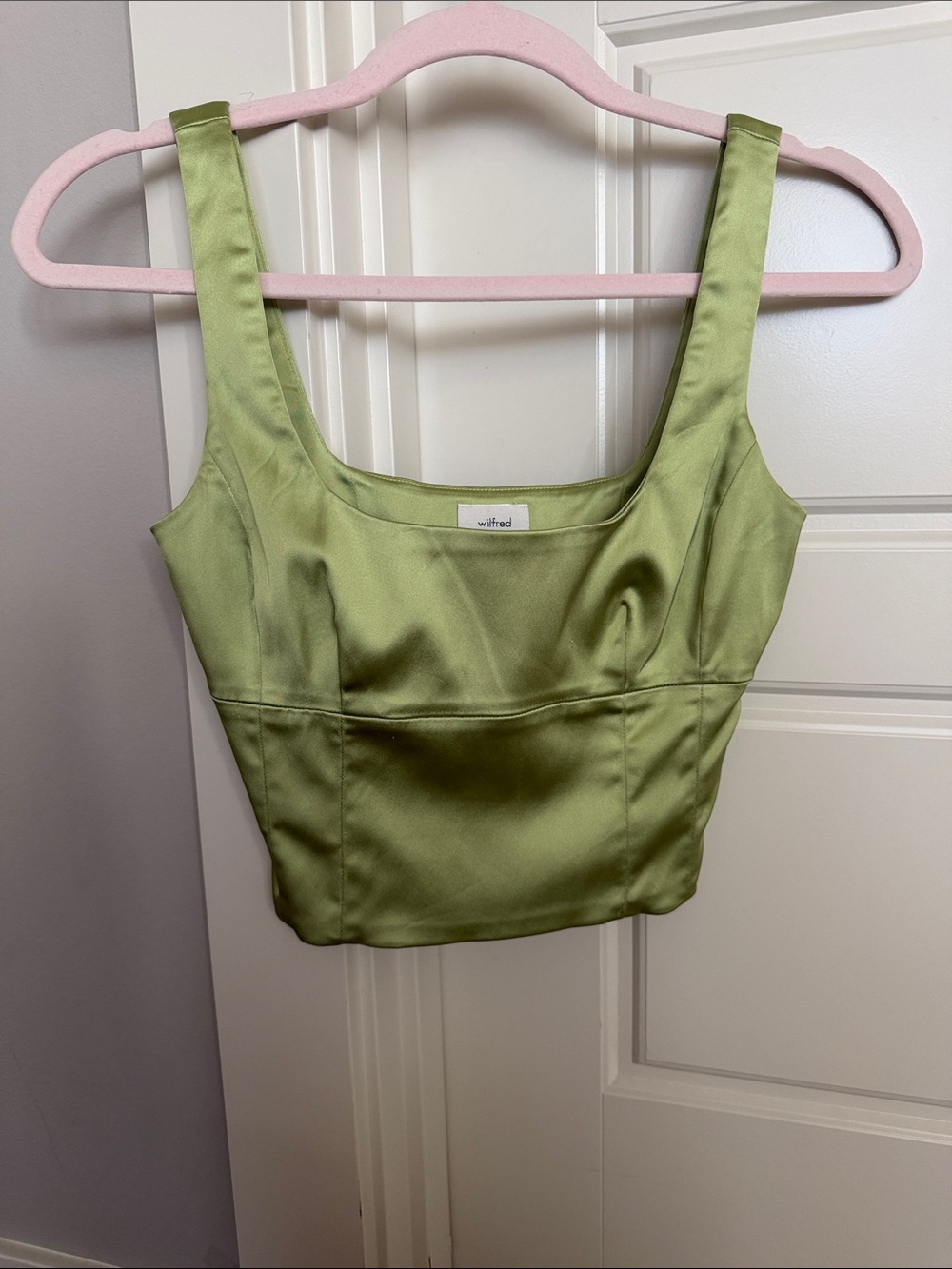 Aritzia Wilfred Satin Crop Tank in Light Olive